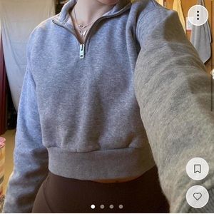 grey half zip cropped sweatshirt